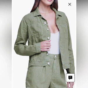 L'AGENCE Celine Slim Linen Utility Jacket - Sage Green - XXL